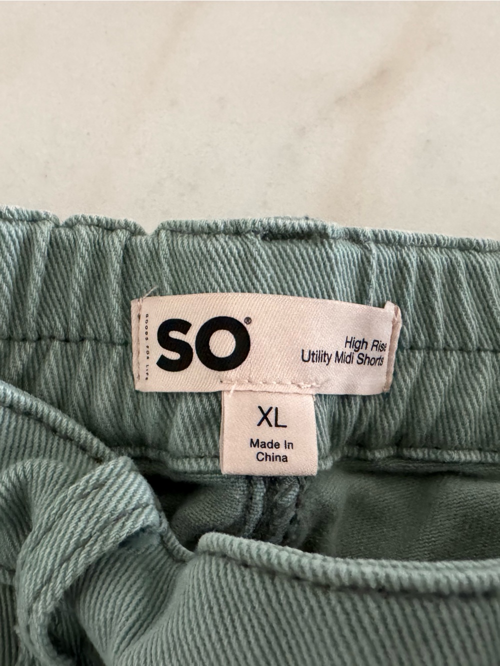 SO High Rise Utility Jean Shorts in Sage Green - XL